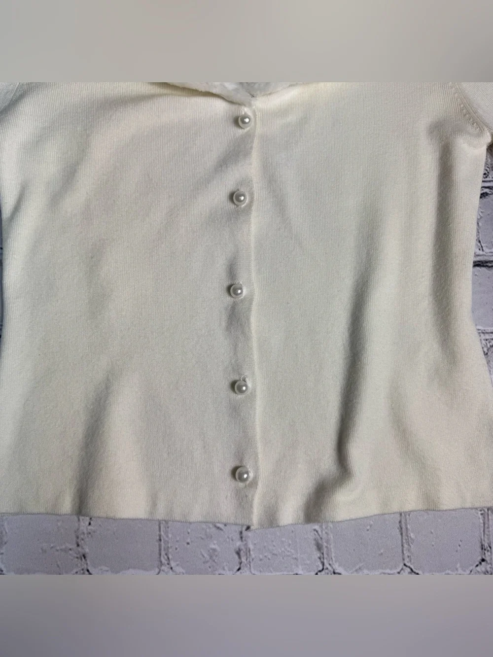 Vtg Y2K Doki Geki Ivory Button Cardigan Faux Fur Collar Winter Coquette Size L